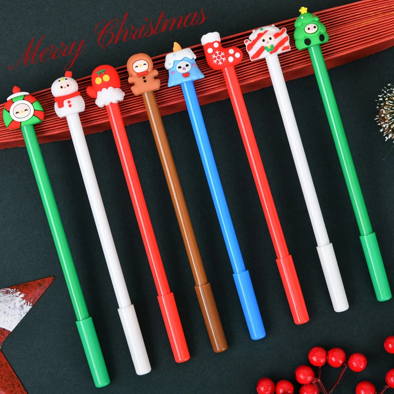 10Pcs/Lot Cute Kawaii Christmas Gel Pens 0.5mm Black Ink Cartoon Snowmen Writing Pen Kids School Stationery Office Supplies Gift