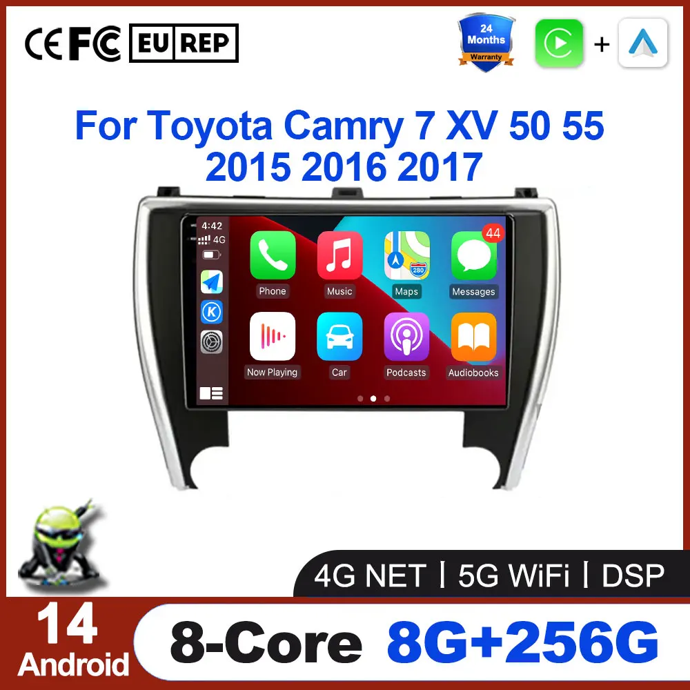 

10 Inch Android 14 Car Radio For Toyota Camry 7 XV 50 55 2015 2016 2017 Multimedia Video Player Navigation GPS Stereo NO 2DIN