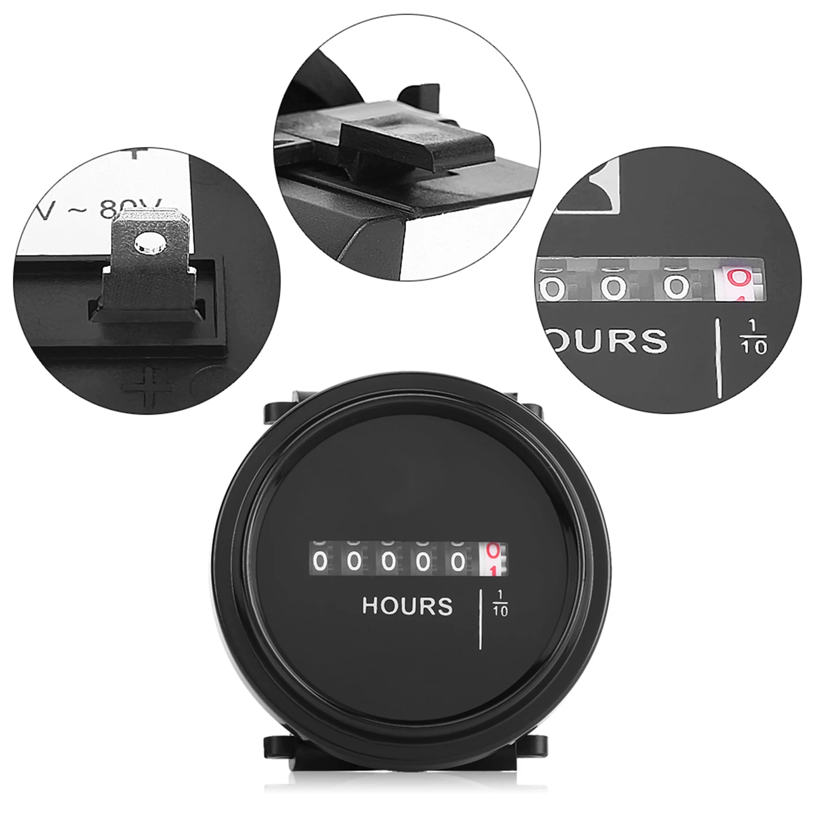 8‑80V Round Mechanical Hour Meter Gauge Timer Hourmeter for Car Truck Boat Engine Engine Hour Meter Hour Gauge Hour Meter