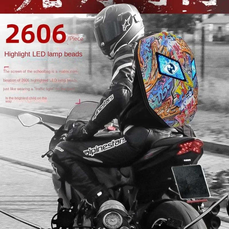 Mochila de motocicleta con patrón de caballero Led luminoso, casco de concha, Mochila impermeable para montar en motocicleta, bolsa para hombre y