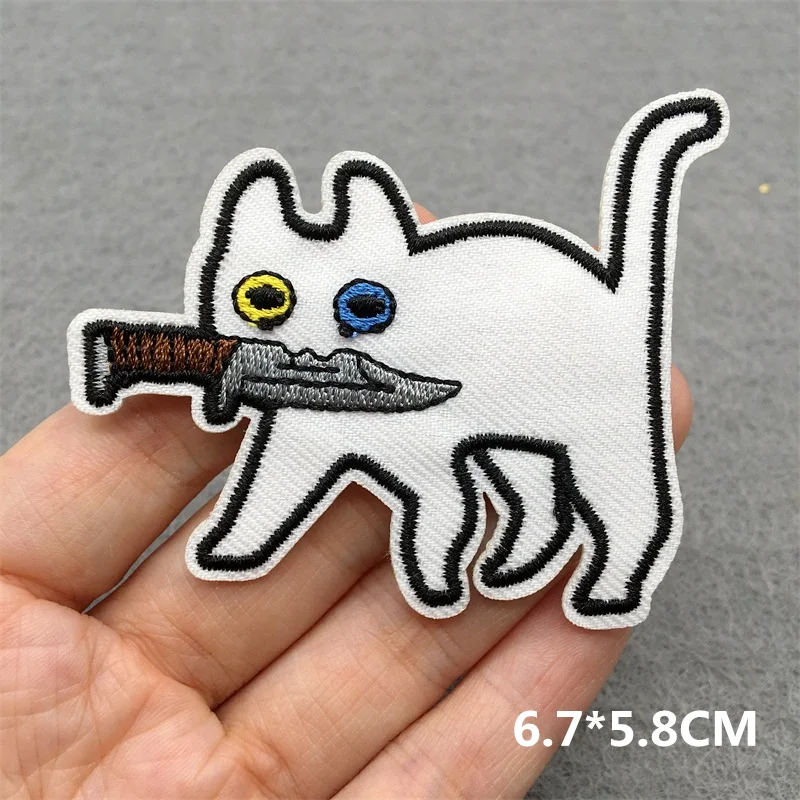 Schwarz-weiße Aufnäher zum Aufbügeln für Kleidung, Cartoon-Katze, Aufnäher auf Kleidung, Stickerei-Patch, DIY-Applikationen, Abzeichen, Aufkleber – Detail 6