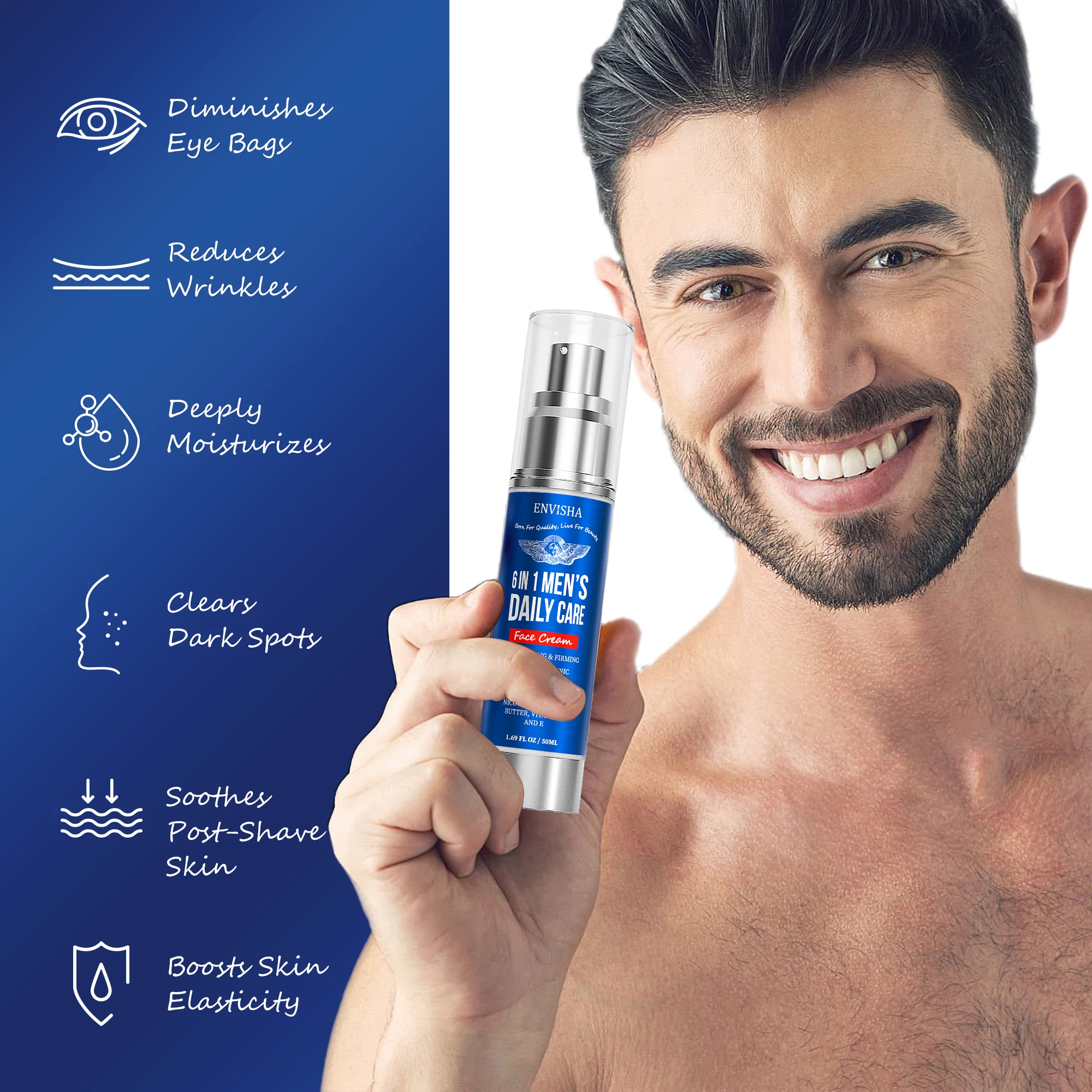 

ENVISHA 6 IN 1 Men's Face Skin Care Cream Anti-aging Moisturizing Whitening Firming Skin Products Collagen Beauty Health