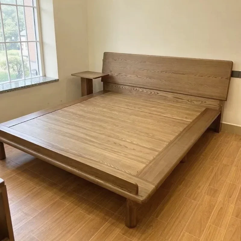 HYS Solid Wood Simple Home Bedroom Double Queen Bed Hotel Homestay Solid Wood Bed Mortise Structure Log Bed