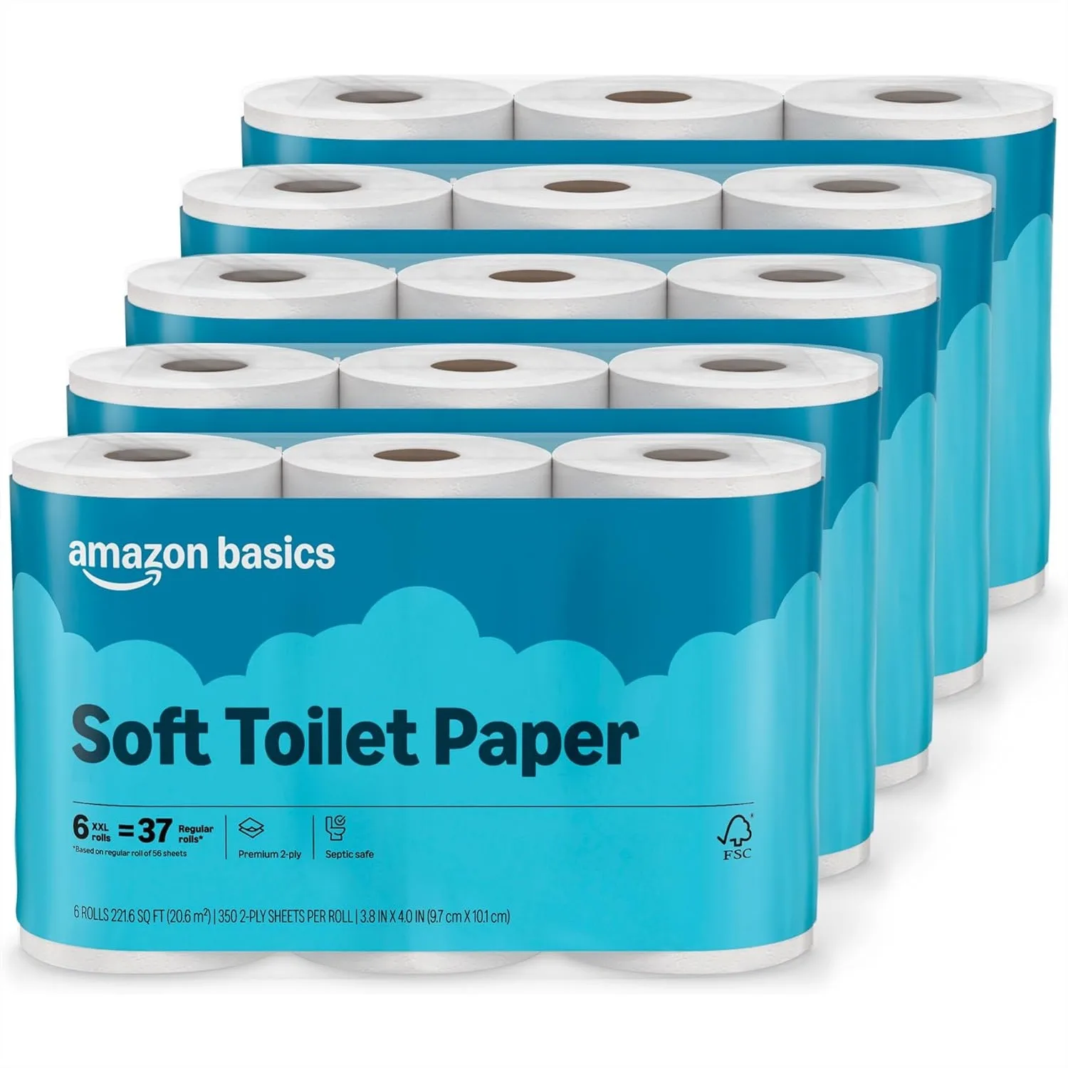 

2-Ply Soft Toilet Paper, 30 Rolls with 350 Sheets Each, Septic Safe, 10,500 Total Sheets