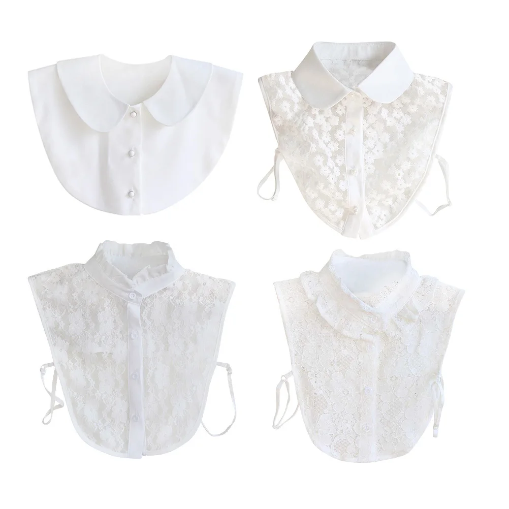 المرأة الدانتيل وهمية طوق انفصال الأزياء العنق التبعي الأبيض نصف قميص بلوزة طوق لأربعة