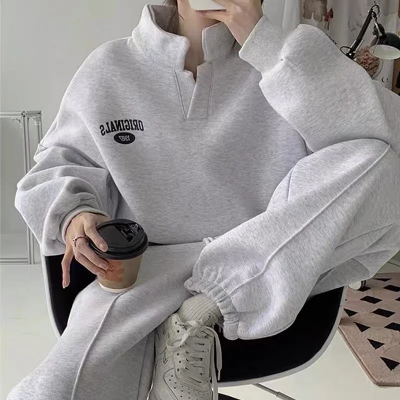 

Women's Casual Sportswear Set Thiened Fce Long Sve Sweatirt And Pants Two-Piece Faionable Autumn Winter Outfit