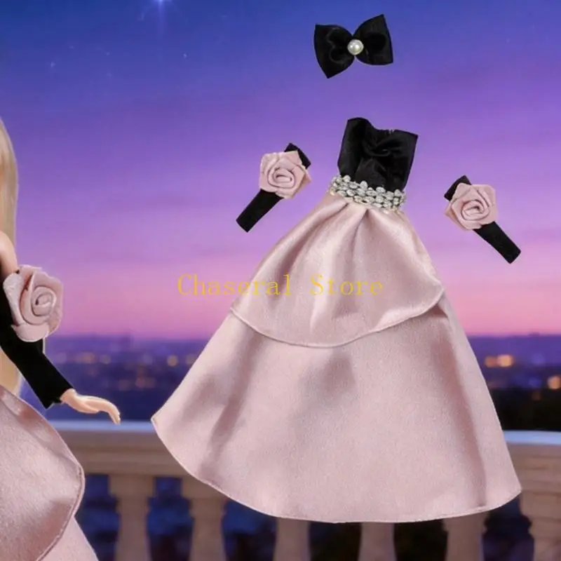 E7CE Full Length Doll Ball Gown with Headwear for 30cm Doll Styling Photo Display