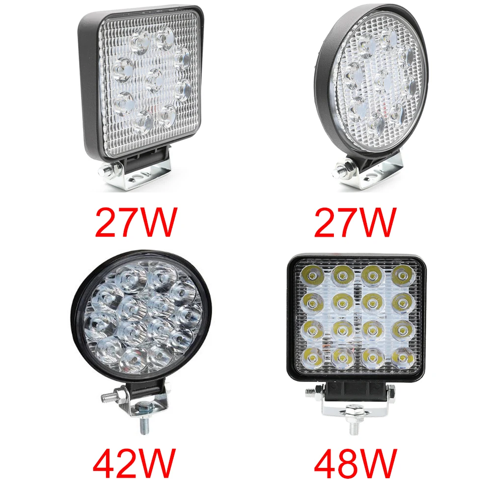 

27W 42W 48W LED Work Light 12V 24V Car LED Spotlight Square Round Auto Truck Off Road Mini Ledbar 9LED 14LED 16LED Accessories