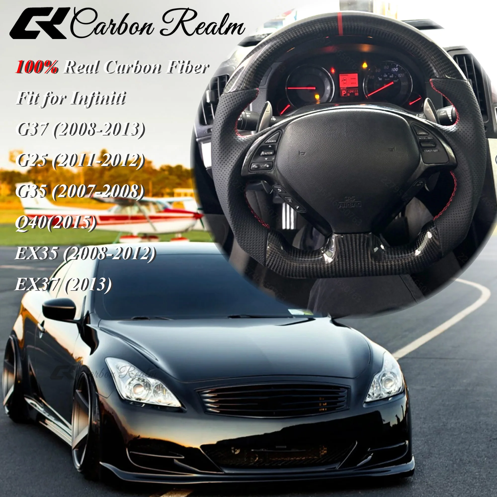 

Руль из настоящего карбона для Infiniti G37 G25 G35 Q40 EX35 EX37 2007-2013, D-образный, с подсветкой, умным дисплеем, Plug&Play