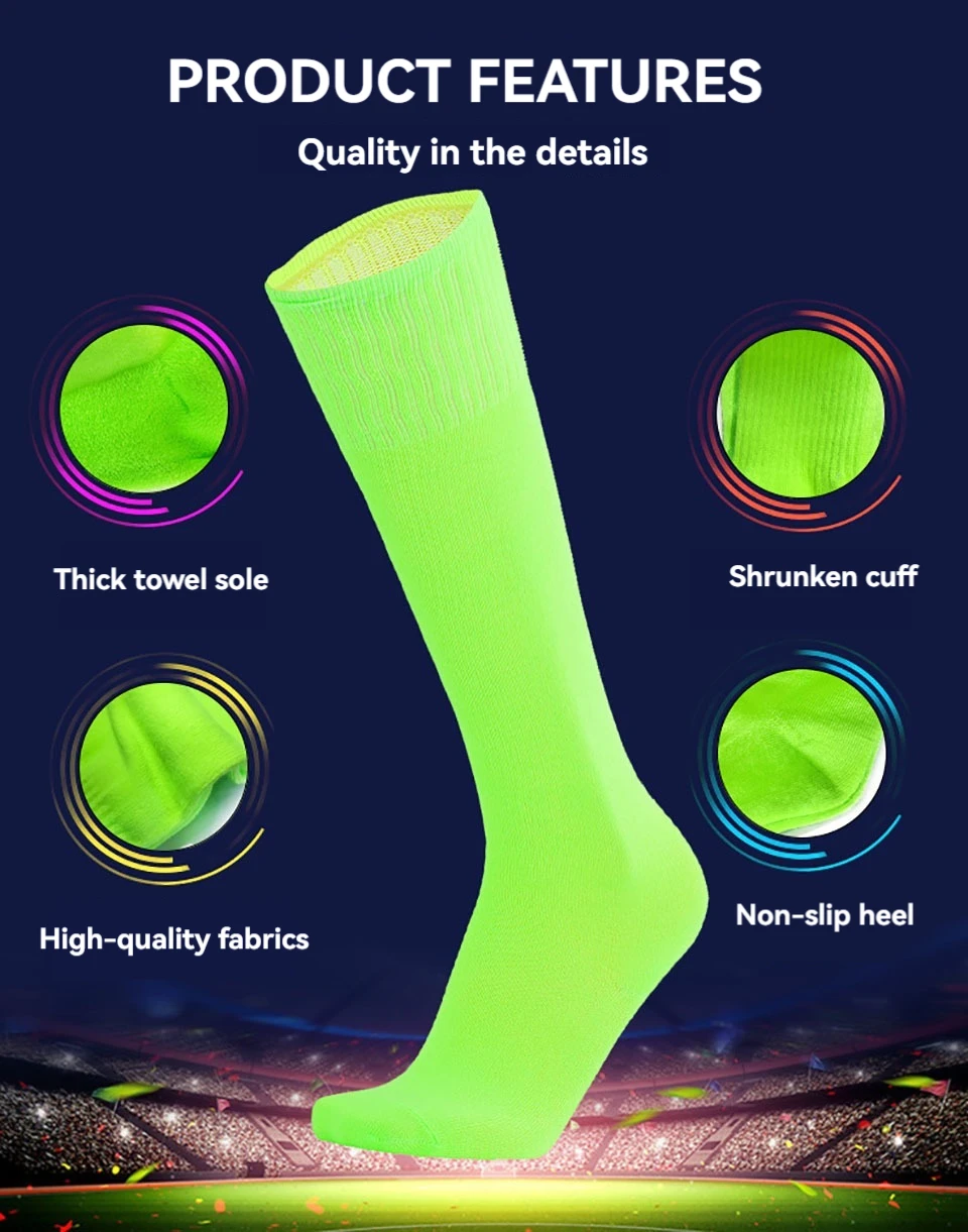 Loogdeel Fußball-Sportsocken, lange Kniestrümpfe aus Baumwolle, einfarbig, für Kinder und Erwachsene, Fußball- und Baseball-Knöchelsocken – Detail 2