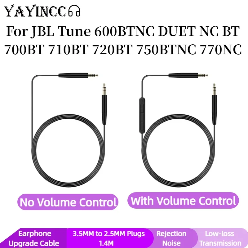 Replacement 3.5MM to 2.5MM Cable Extension Cord for JBL Tune 600BTNC DUET NC BT 700BT 710BT 720BT 750BTNC 770NC headset