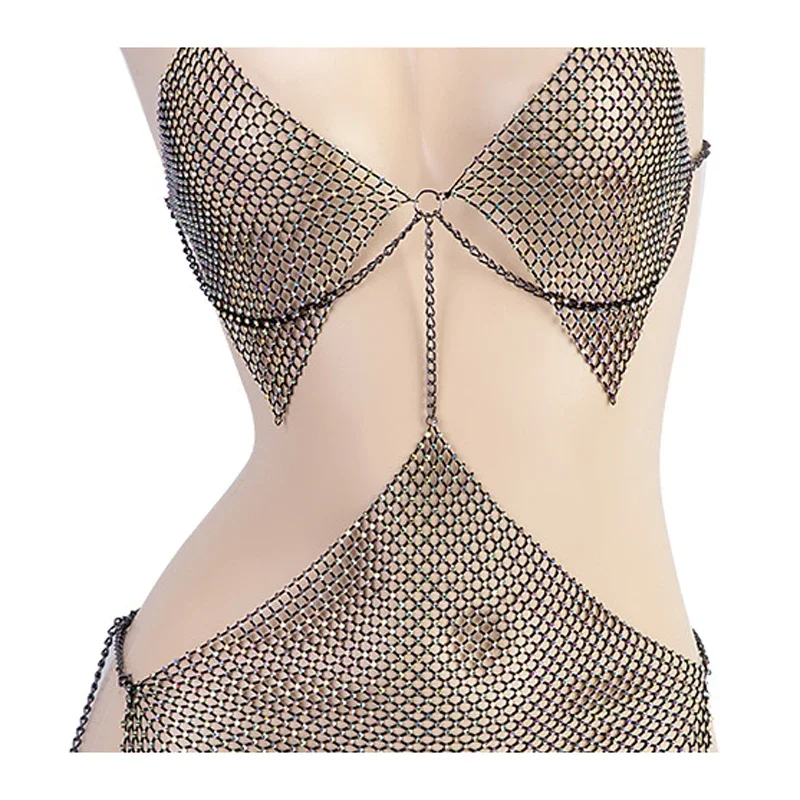 Regina egiziana brillanti Blings catena di metallo vestito uniforme abiti costumi Cosplay camicia da notte Sexy donne Party Club Wear Lingerie