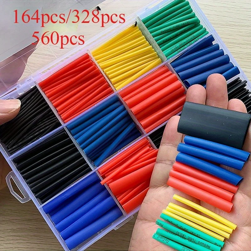 164/560PCS Cable Shrink Tube Kit Heat Assorted Pack Thermoretractile Insulation Sleeving Cable Wire Shrink Wrapping for DIY