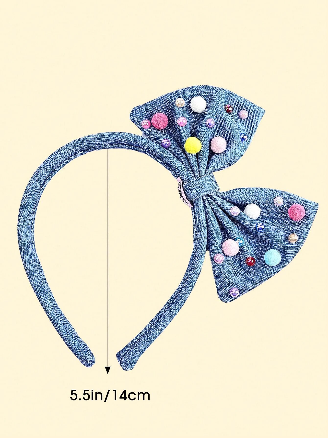 1PC Girls Butterfly Knot Headband Navy Blue Fabric Pouch and Colorful Pearl Embellishment for Kids Hair Bands Headwear