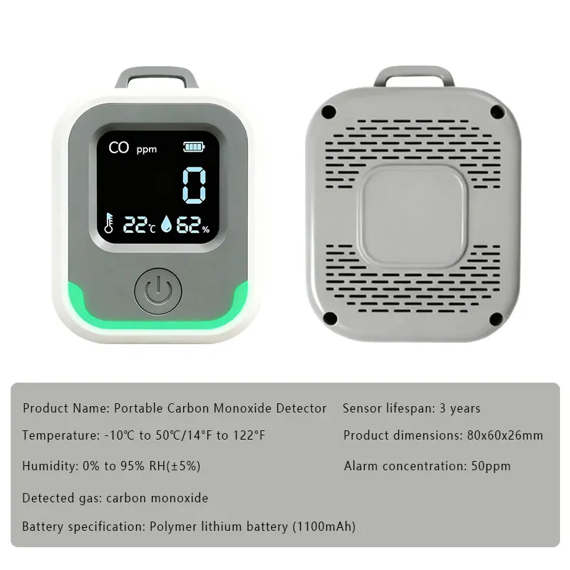 Five in one vibrating carbon monoxide detector camping caravan portable rechargeable capable of monitoring CO temperature an