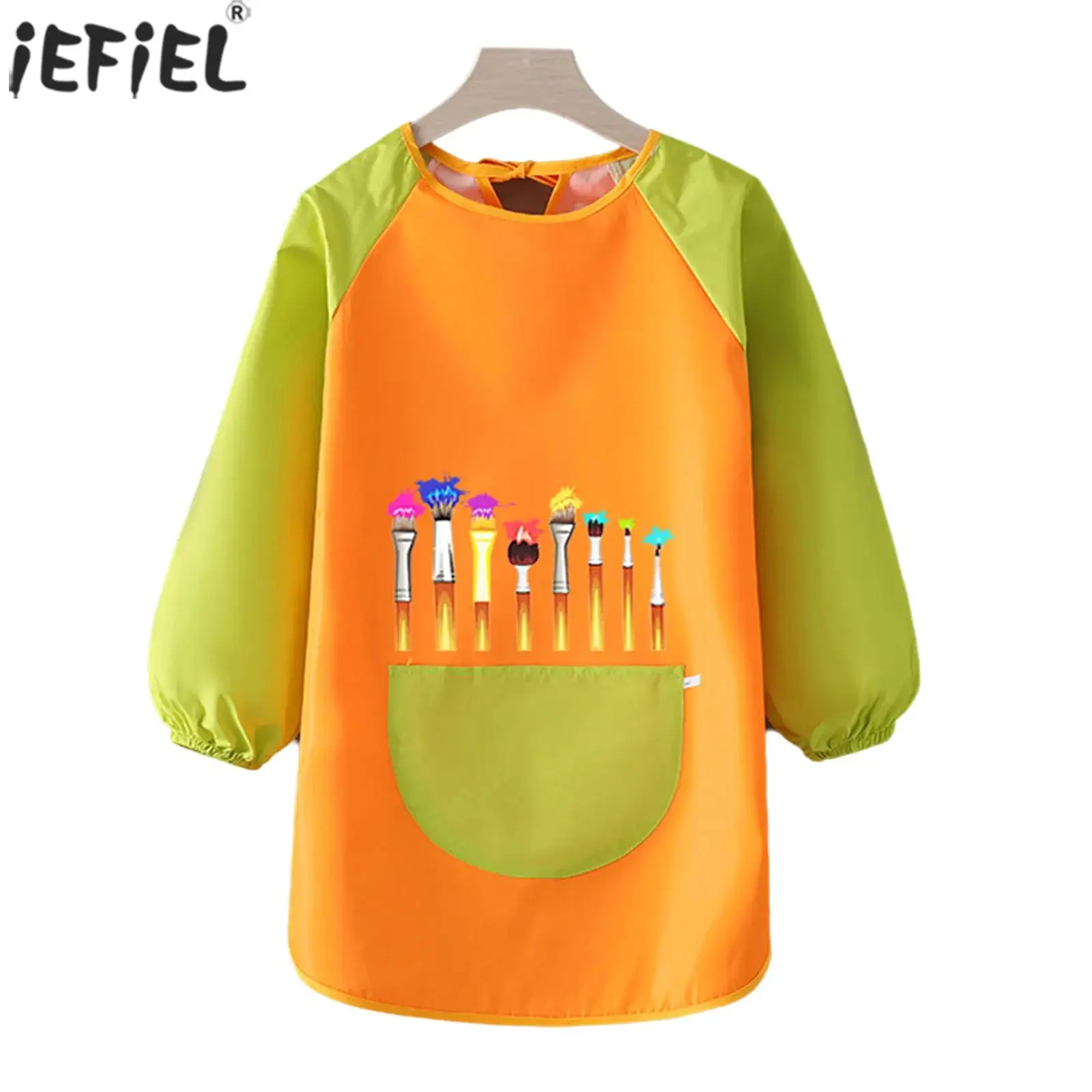 Kids Waterproof Art Painting Apron Long Sleeve Round Collar Printed Drawing Craft Outerwear Pinafore Cooking Eating Cover Bibs