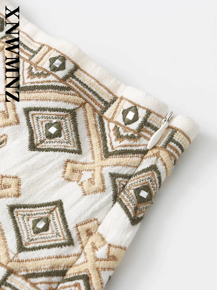 XNWMNZ 2025 Summer New Product Women Clothing Fashion boho embroidery Shorts Holiday Chic Lady Bottoms