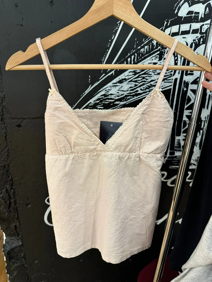 Pink Striped Lace-up Slim Tank Top Women Summer Sexy Lace Trim Bow V Neck Sleeveless Camis Vintage Sweet Cute Cotton Crop Tops