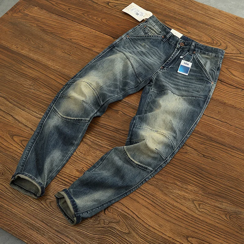 

Jeans for men, distressed, washed, repaired, tall, trendy, retro, fashionable, casual, street denim pants