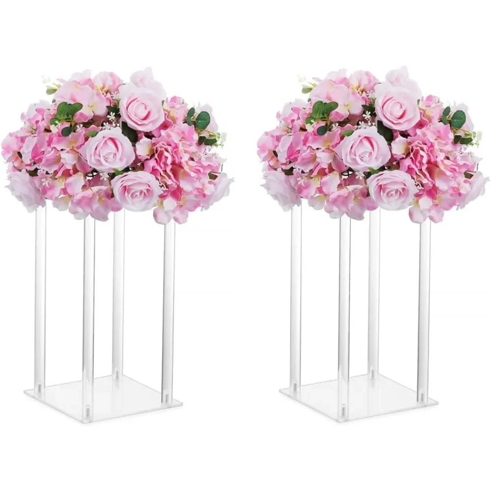 

Vases Wedding Centerpieces for Tables - 2 Pcs Clear Column Flower Stand, Tall Flower Vases for Centerpieces