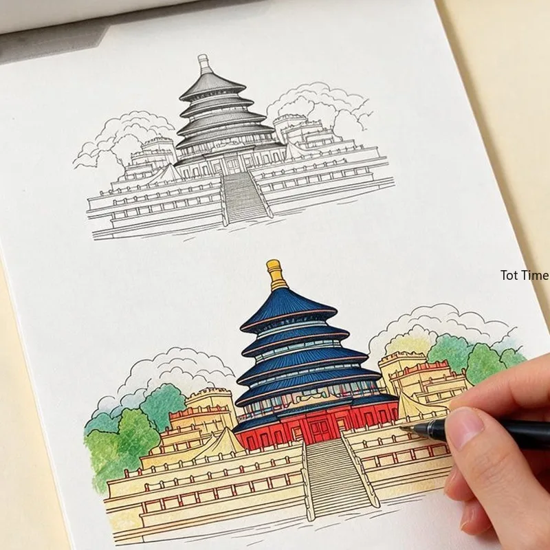 A Coloring Book for Ancient Architecture/European Landmarks/landscapes,an Art Adult Calm Decompression Hand Drawn Coloring Book