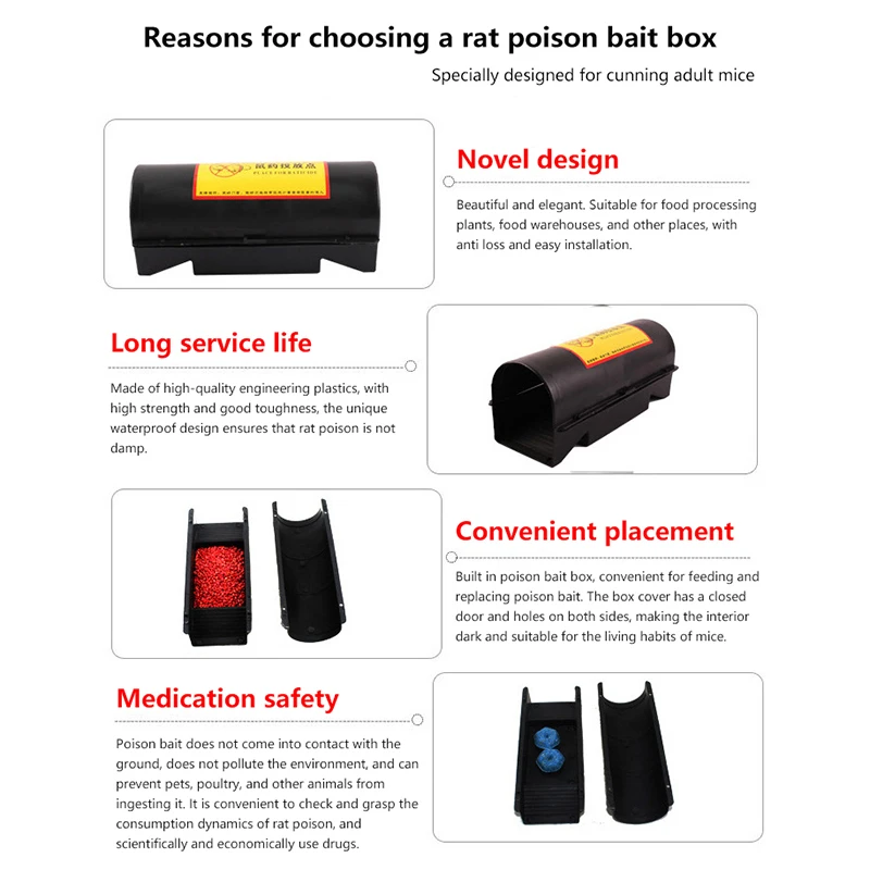 Poison Bait Box High Temperature Resistance 23×9×8CM Rat Box Mice Control Catcher Bait Box Garden Supplies