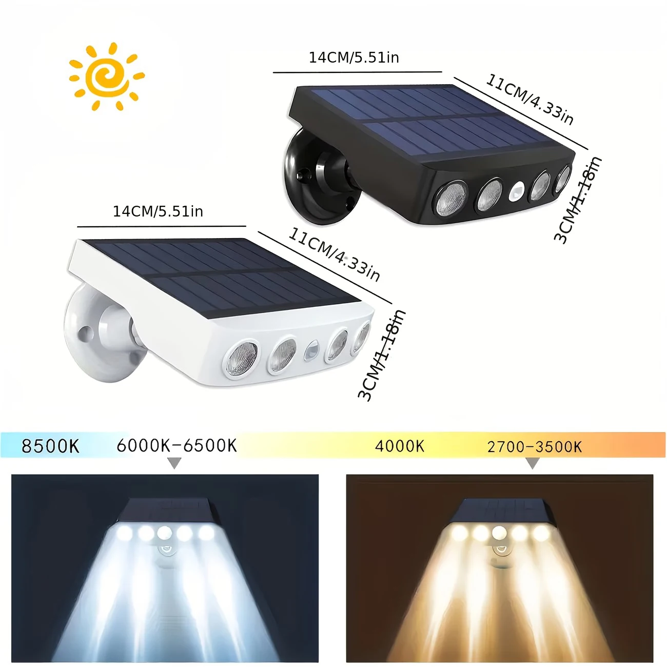 Solar LED Motion Sensor Security Wall Lights Outdoor, Waterproof Solar Powered Outdoor Lighting Lamp for Yard Garage Pathway