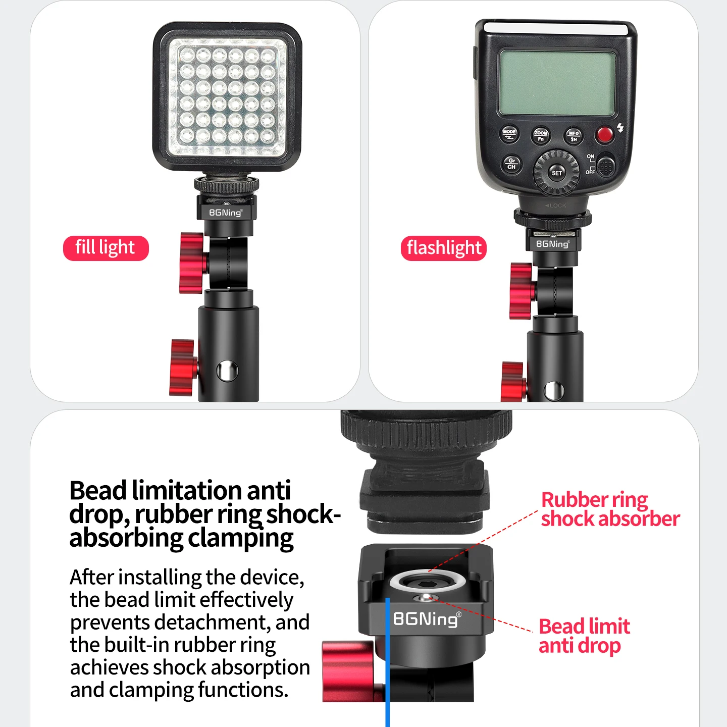 Kamera-Blitzhalterung 16mm Stativhalter Cold Shoe 1/4 Zoll Halterung Regenschirm Speedlite Halter 360° Drehbar Verstellbarer Lichtständer-Adapter – Detail 6