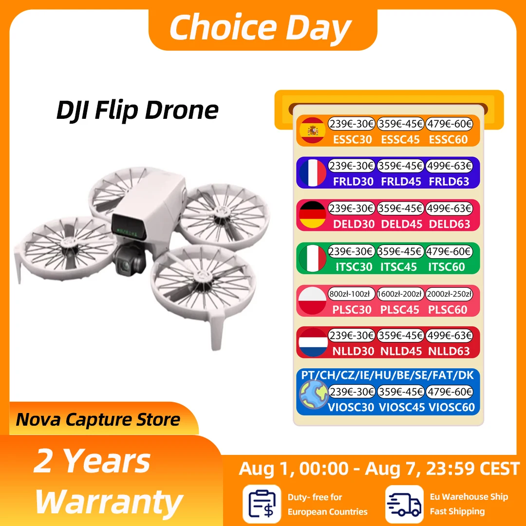 DJI Flip Kameradrohne mit 4K UHD-Kamera unter 249g, 3-Achsen-Gimbal-Stabilisierung, 44000ft/13km Videoübertragung, 100% Original