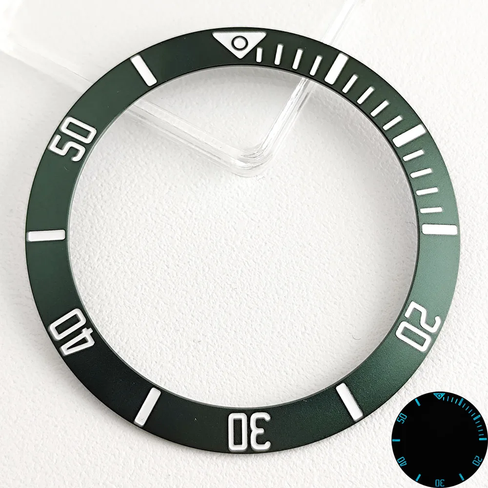40.5mm*32mm アルミニウムベゼル ブルーグリーン夜光 高品質傾斜ベゼル メンズ腕時計ベゼル交換用アクセサリー
