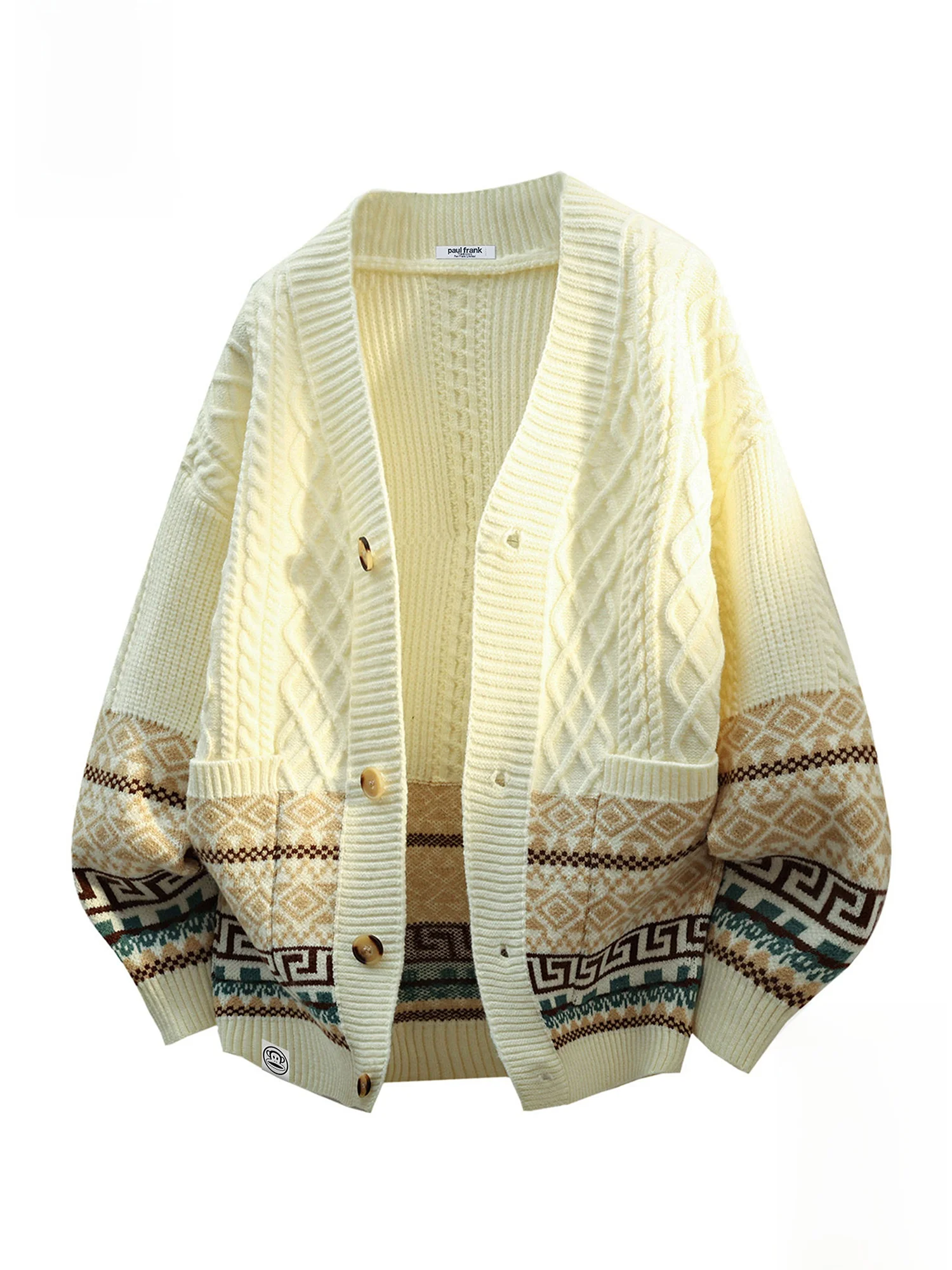 

Повседневный вязаный свитер PaulFrank для мужчин, новая зимняя модель, свободный крой, теплый, комфортный, с цветочным узором, V-образный вырез, длинный рукав