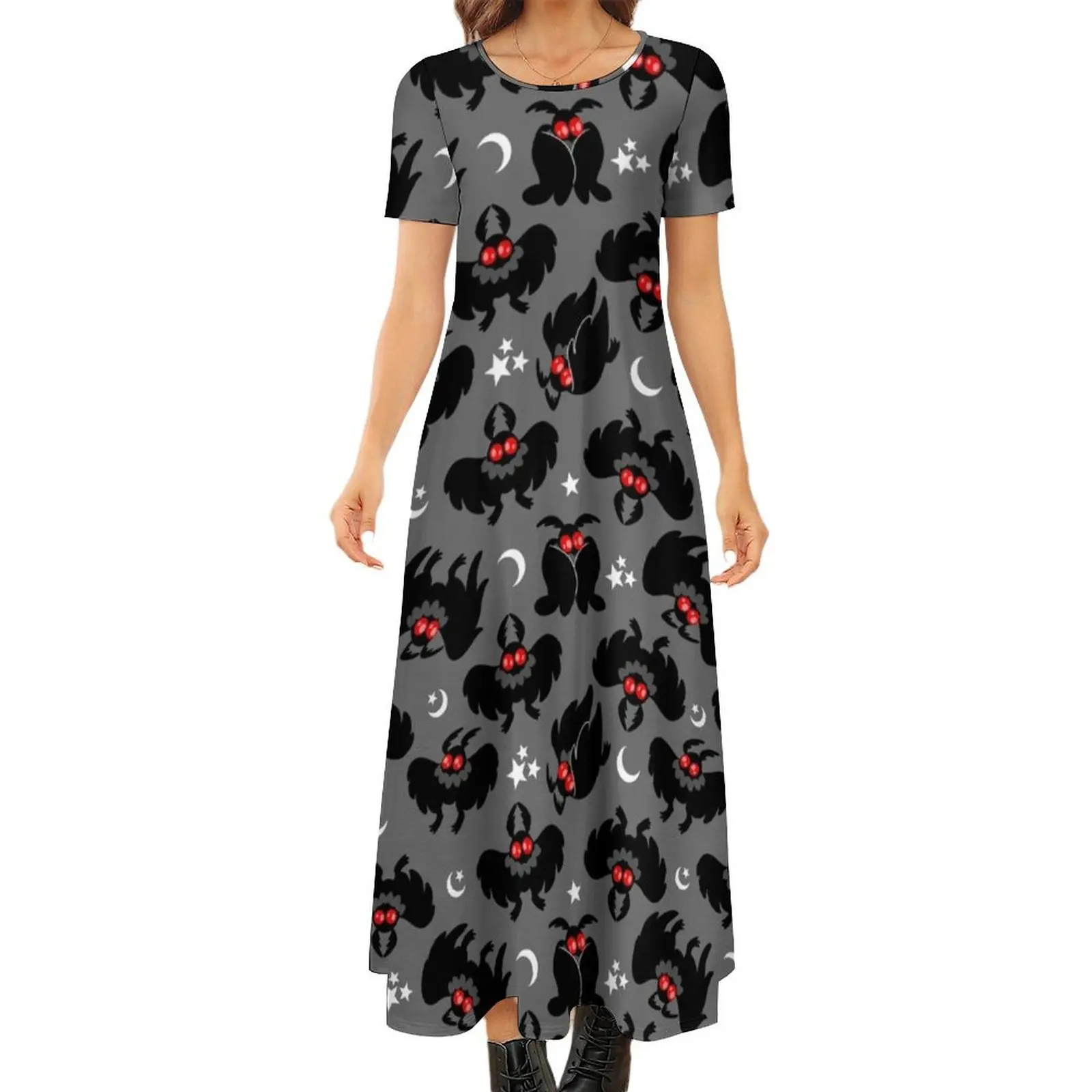 

Cute Cryptids - Mothman Pattern Round Neck Short Sleeve Dress dresses for woman