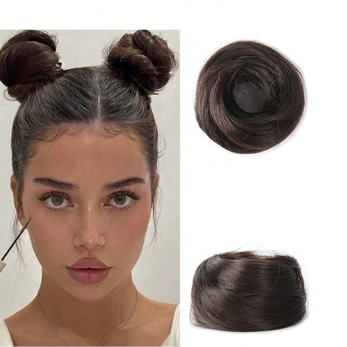Easy Wear Synthetic Updo Wig Hair Elegant Straight Chignon Bun Hair With Rubber Band Heat Resistant Fiber Ponytail Hairpieces image 5