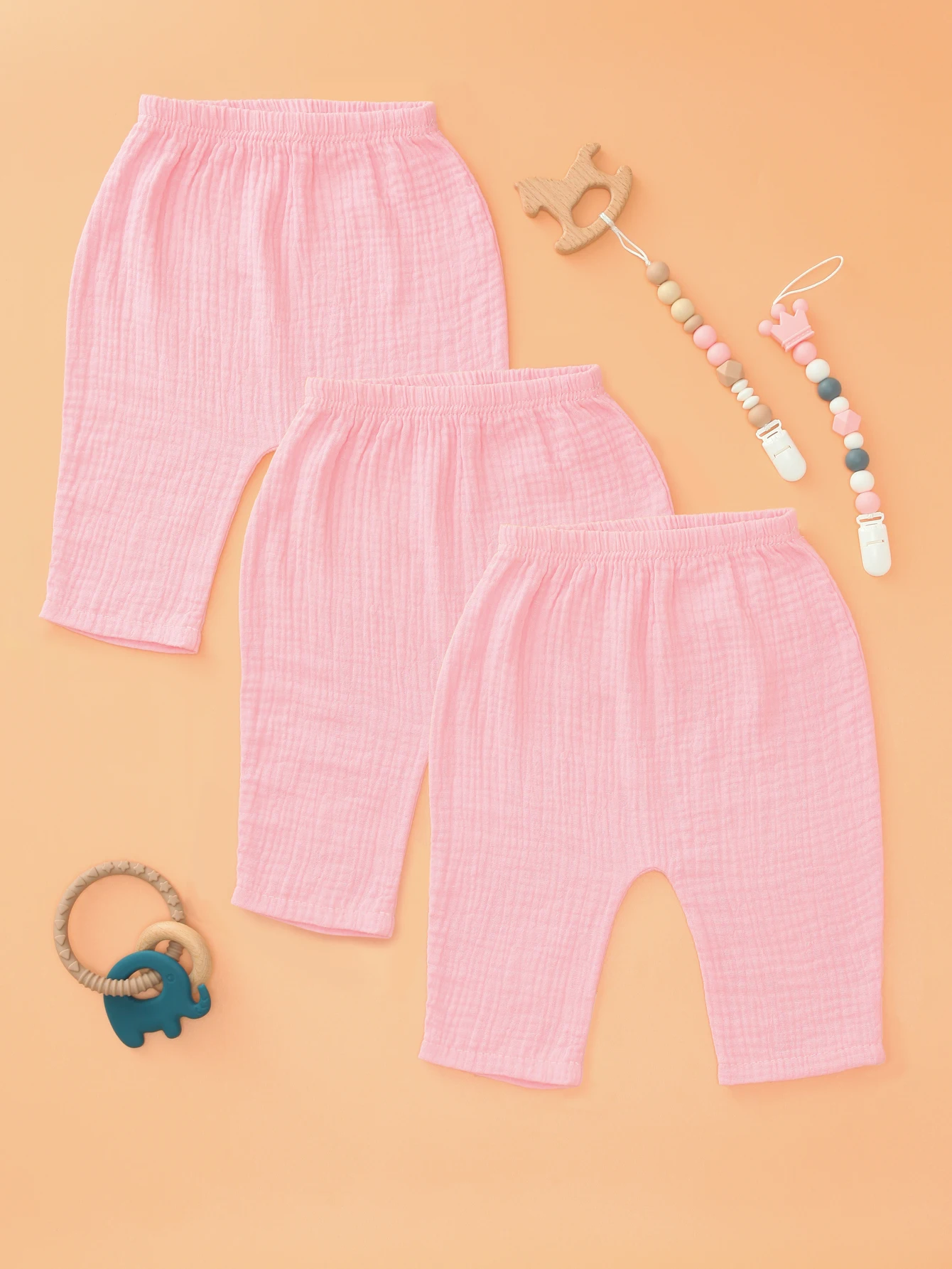 

Комплект из 3 детских штанов унисекс, спортивные штаны для малышей, леггинсы для бега для младенцев от 6 месяцев до 3 лет, однотонные штаны для малышей (розовые)