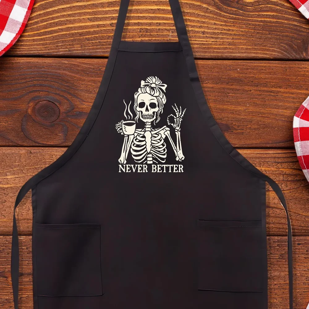 

Bake Down Apron Chef Skeleton Apron Gothic Kitchen Cooking Supplies Funny Baking Gift Skull Halloween Decoration with Pockets