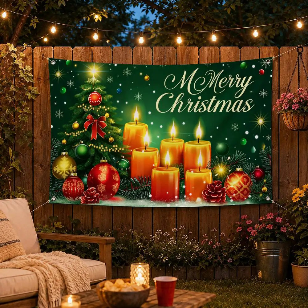 Christmas Tree Gift Snow Scenes Flags Custom Wall Hanging Background Art Banner For Bedroom Home Living Room Outdoor Decor