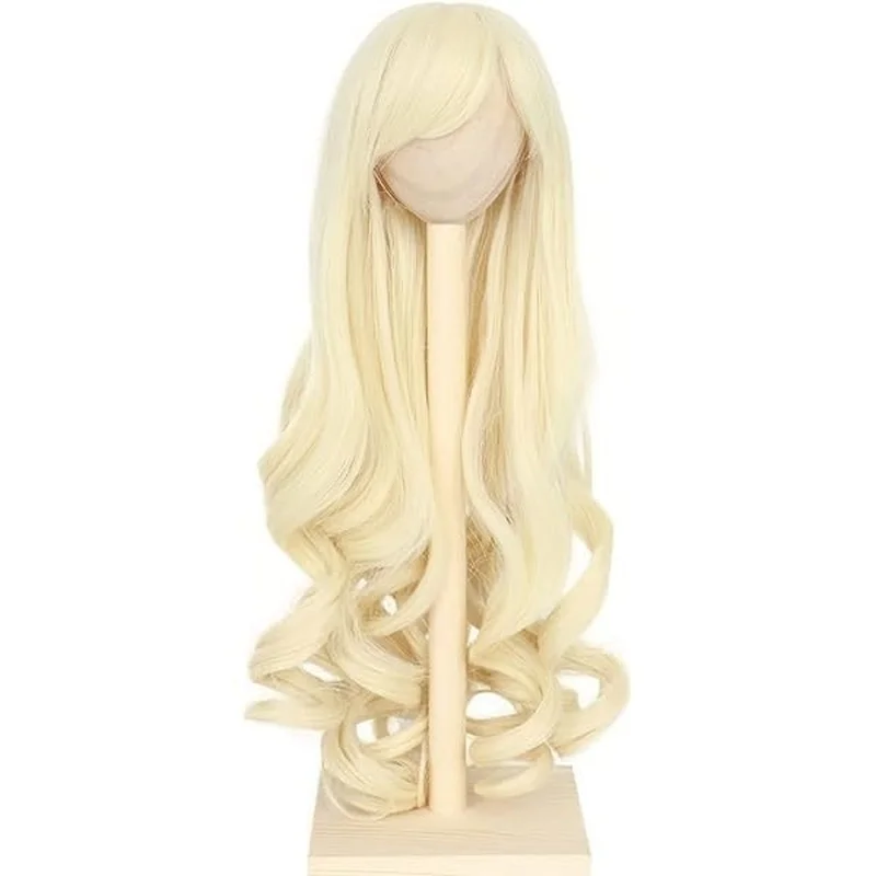 80cm long wavy curly light golden blonde fringe cosplay halloween wig heat