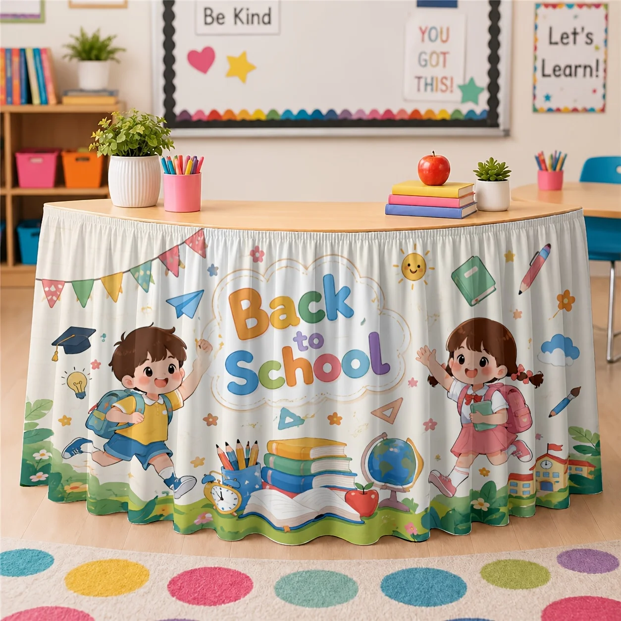 Homecoming theme tablecloth, classroom celebration autumn educational activities decorative table skirt 1 piece