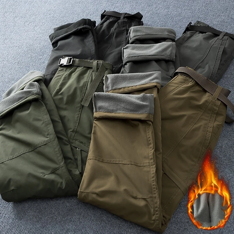 Herren Winter Winddichte Cargo-Hose mit Fleece-Futter, Outdoor Wasserdichte Warme Hose, Gerade Geschnittene Lässige Weite Hose mit Mehreren Taschen – Detail 4