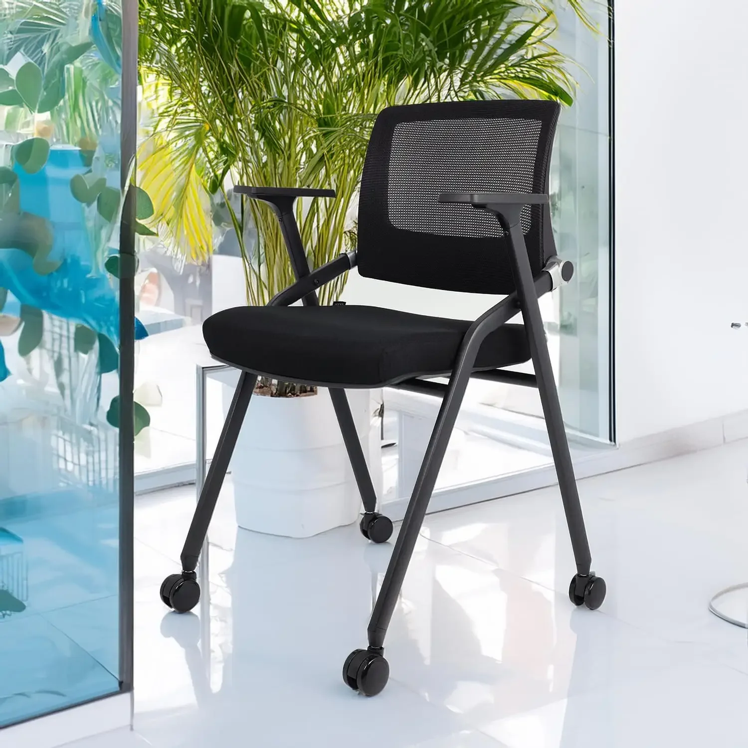 Office Chairs with Wheels, Mesh Back, Arms and Portable - Folding Office Chairs for Conference Room Chair, Office Guest & Recept