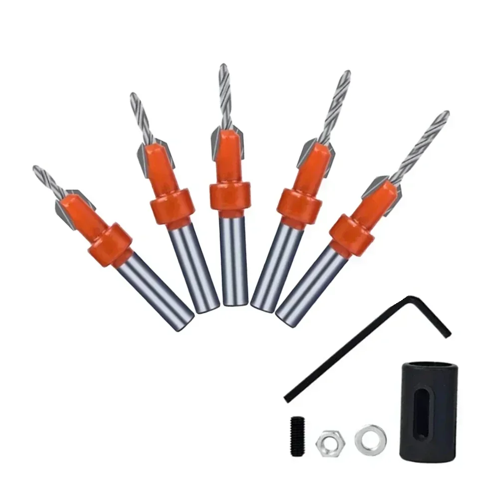 

5pcs HSS Countersink Drill Bit Set Reamer Woodworking Chamfer Counterbore Pliot Hole Cutter Screw Hole Drill 2.8/3/3.2/3.5/4mm