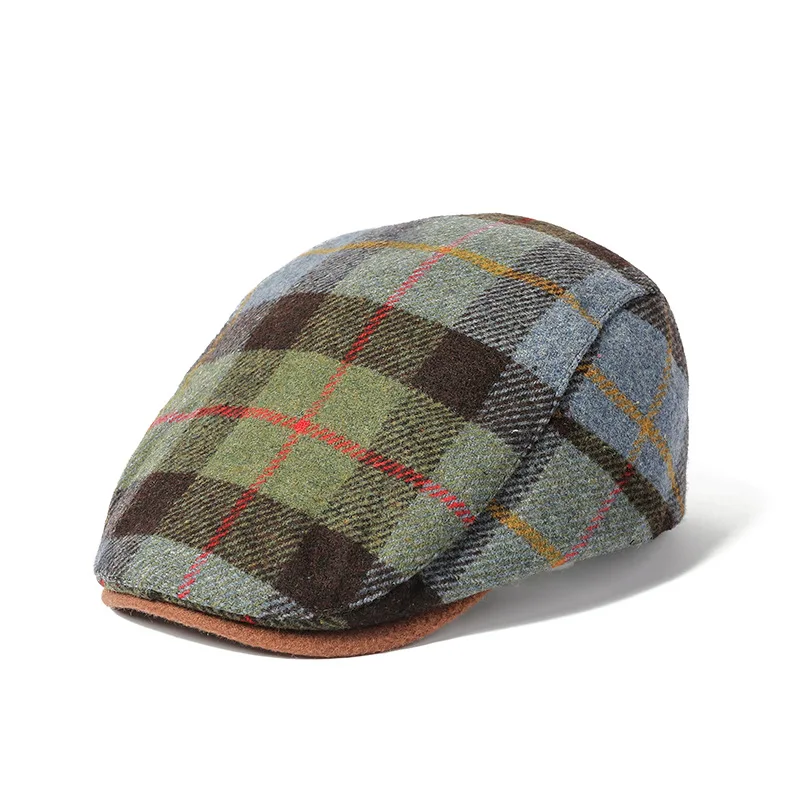 2023 Autumn Cotton Plaid Print Newsboy Caps Flat Peaked Cap Men and Women Painter Beret Hats 142