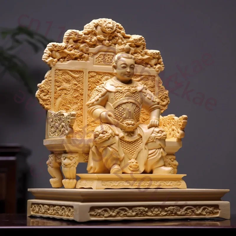 Chinese Nezha Tai Zi Wood Carving Statue, Prince Na Zha Figurine, Home Decor Altar Ornament, Medium General God Collectible