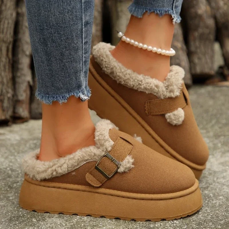 

Snow Boots Winter Wear Outside Thick Sole Cotton Shoes Plush Thicken Keep Warm Slippers Platform Casual Shoes Outdoor Slippers