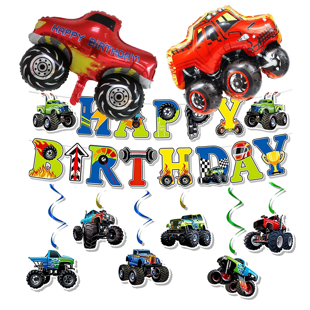 Rennwagen Monster Truck Party Banner Girlande Hängedekoration Monster Truck Ballon Jungen Monster Truck Geburtstagsdekoration – Detail 3
