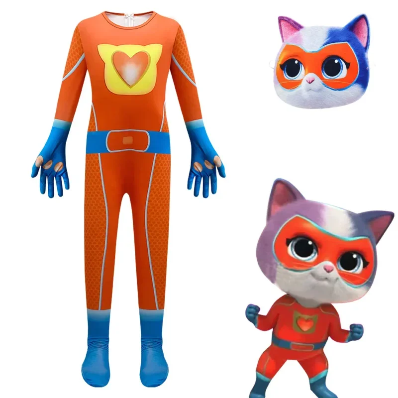 

HN8 детский костюм SuperKitties, боди для косплея, карнавальная одежда для выступлений, праздничная одежда на Хэллоуин, маскировка для мальчиков и девочек, платье Ju) 4Dc