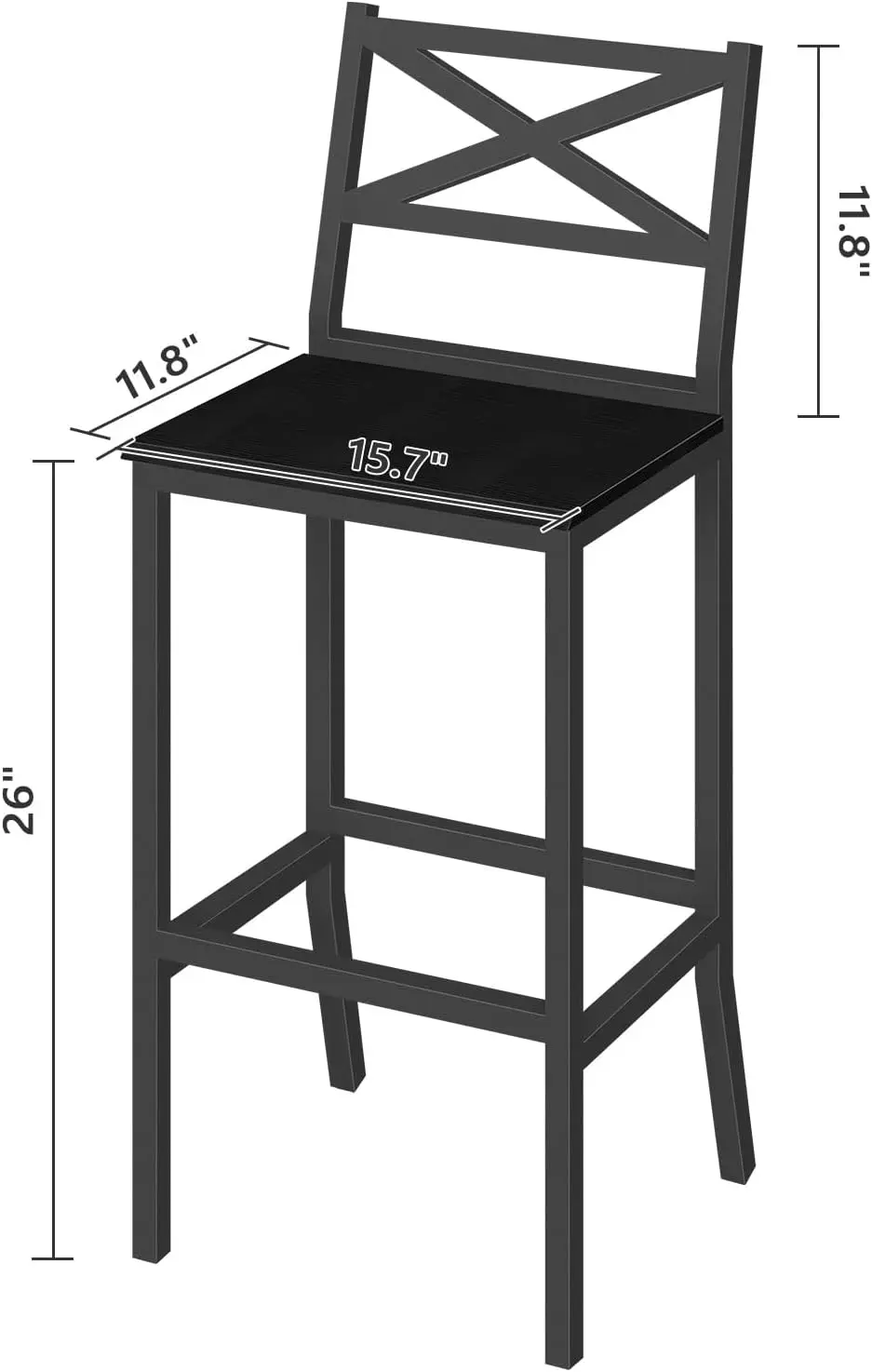 

Bar Stools, Set of 2 Bar Chairs with Backrest and Footrest, 26" Tall Counter Stools, Kitchen Breakfast Chairs