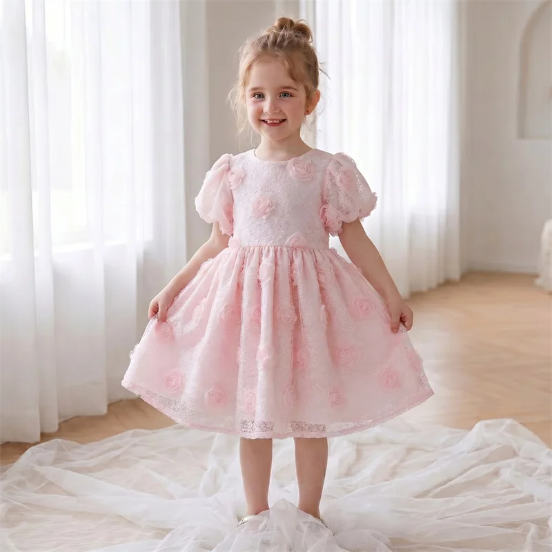 Baby Kids Princess Flowers Bow Lace Flower Girl Dresses First Communion Dresses Birthday Christmas Gift Wedding Party Birthday