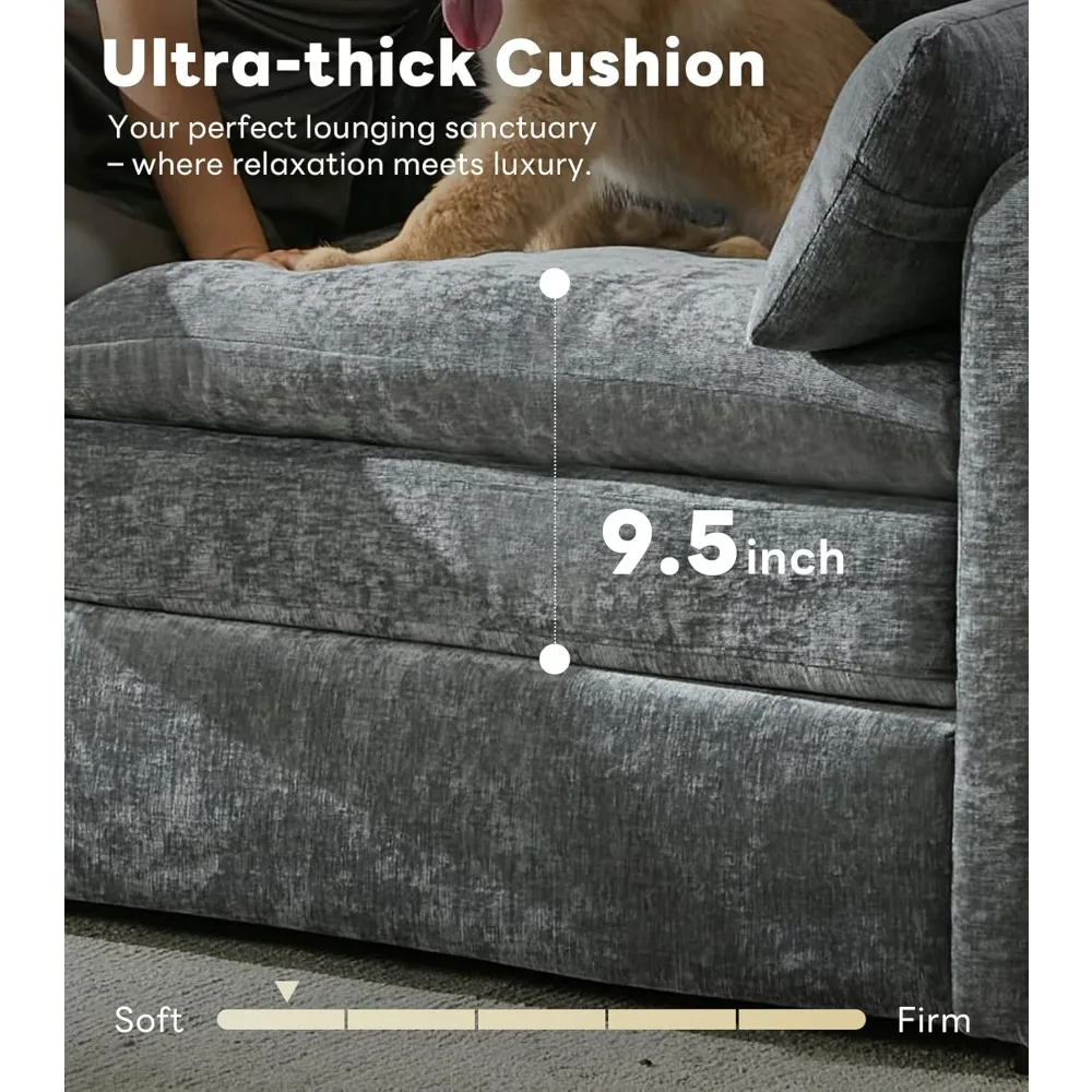 أريكة سحابة حديثة بثلاثة مقاعد مع وسائد مقعد زنبركية، وسائد ذراع مريحة، قماش شانيل، أغطية قابلة للإزالة، تنجيد ناعم، كون #6