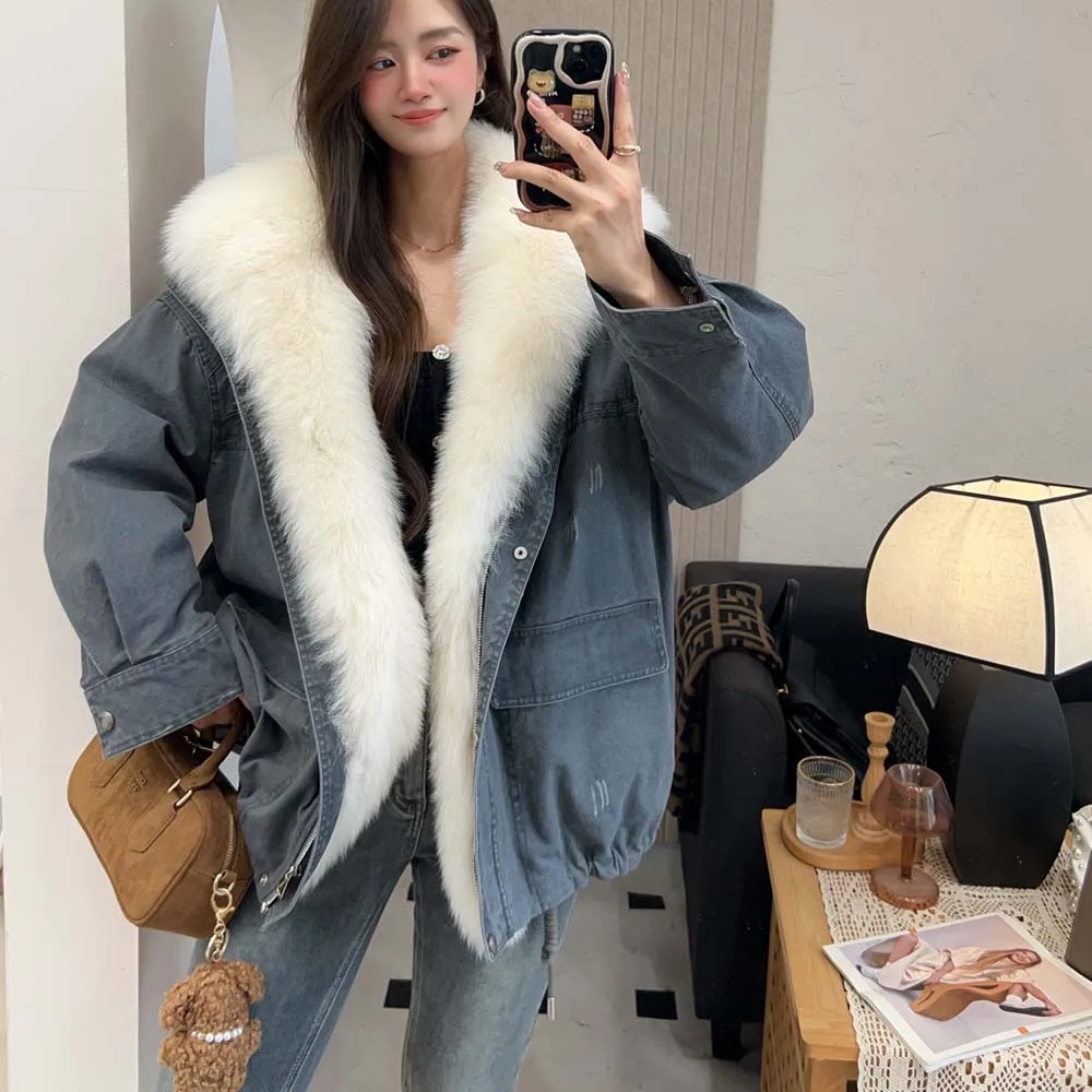 

Warm Fur Coat Women Autumn Winter Loose Thicken Coat 2025 New Women Fox Fur goose down lining parka jacket Outwear